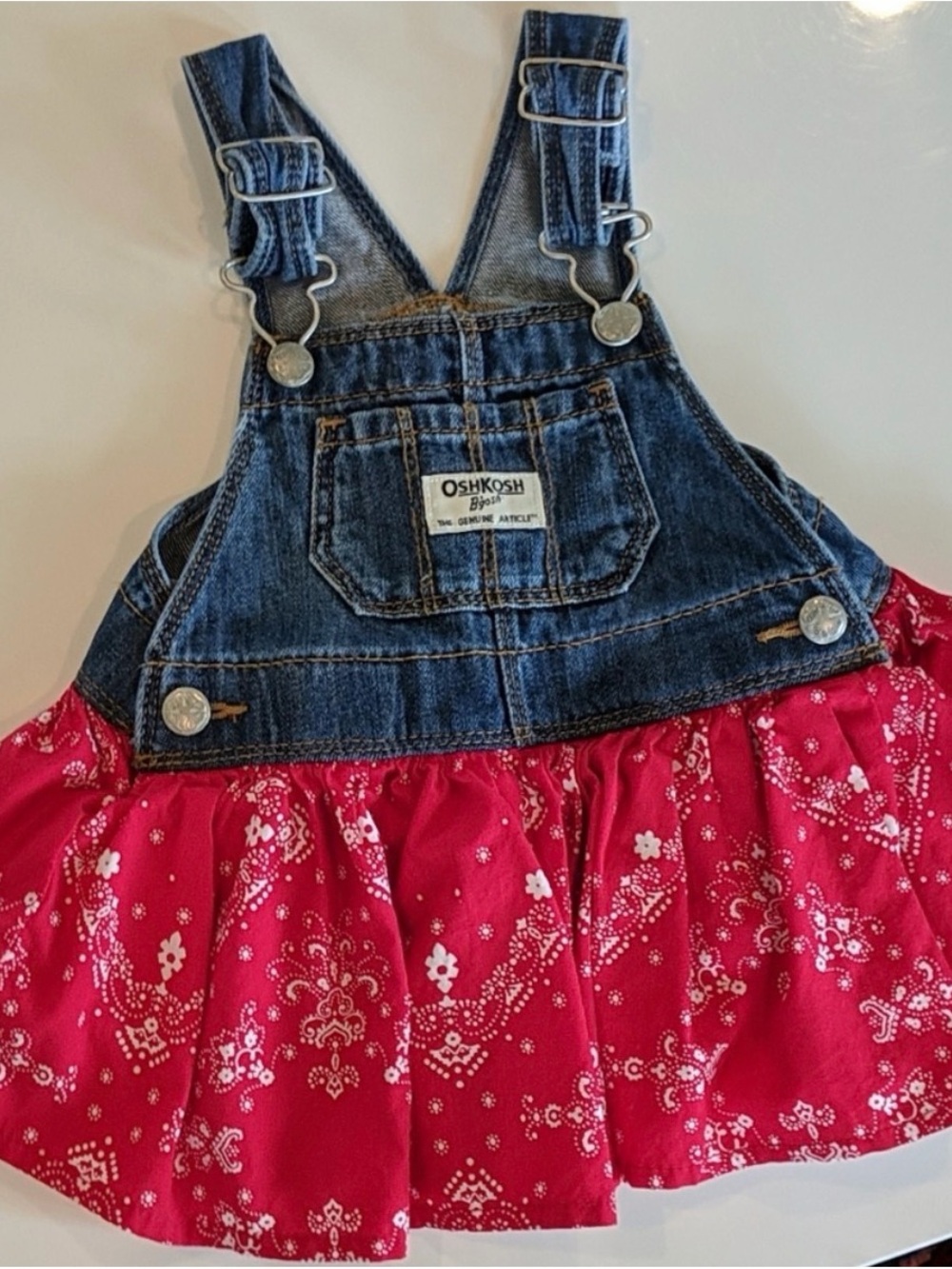 OshKosh B'gosh Baby Girls Denim Overall Dress in Red Bandana Print, 12M / 9-12M